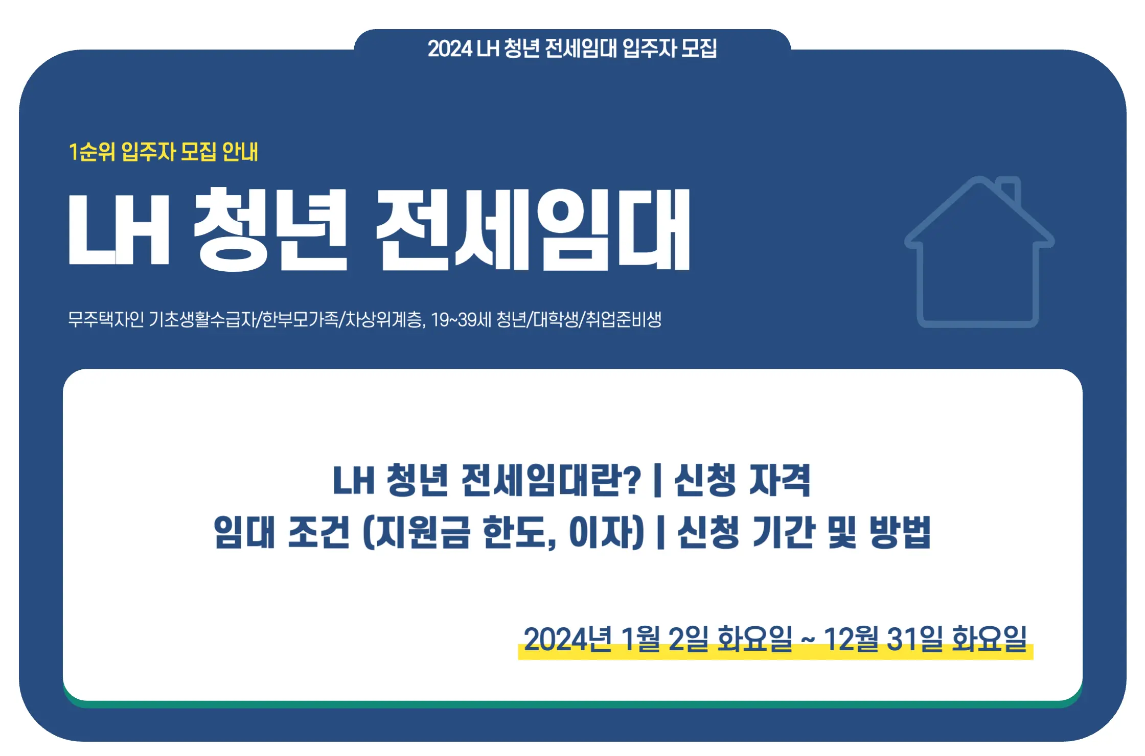 2024 LH 청년 전세임대 1순위 입주자 수시모집 안내
